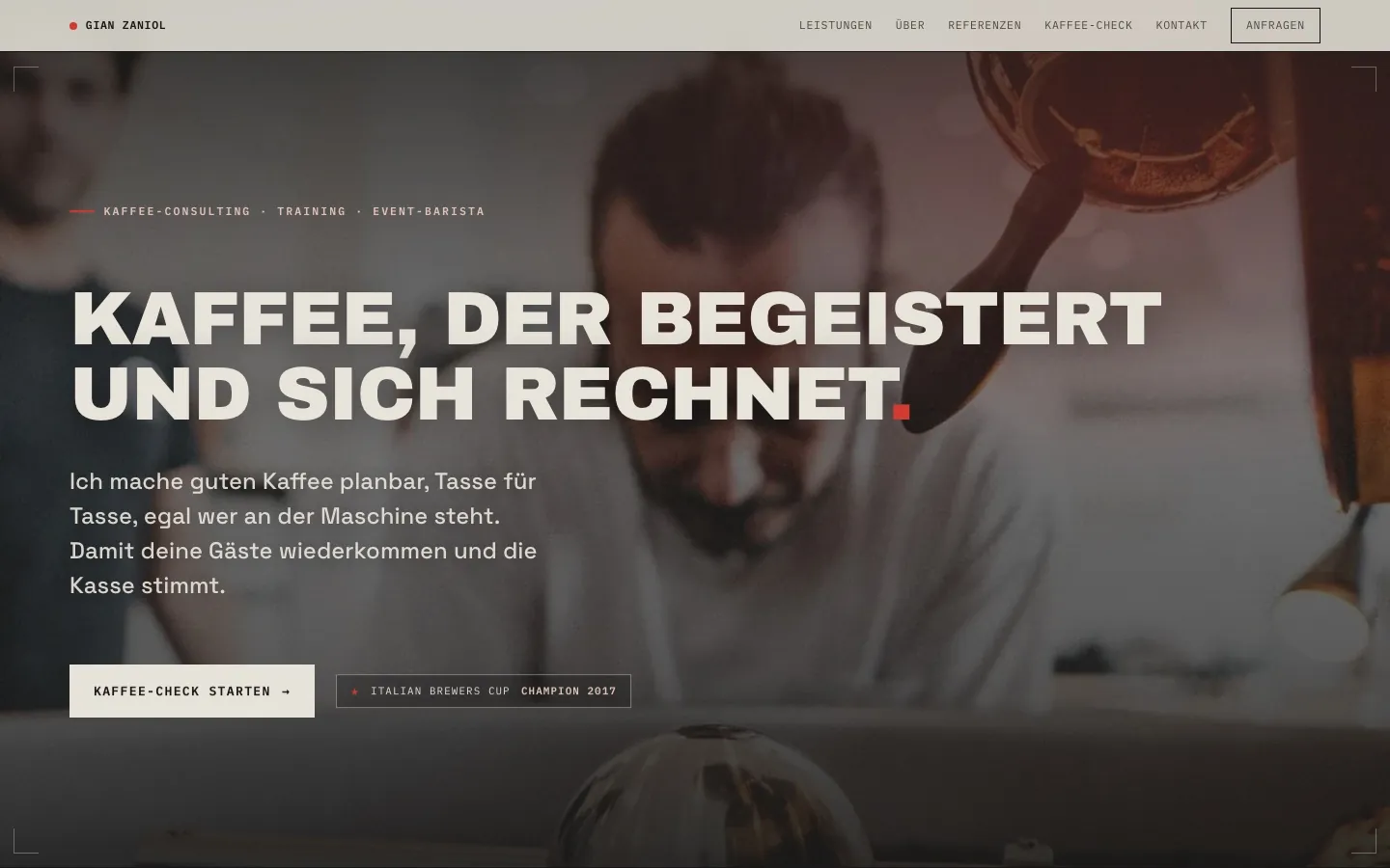 Startseite von gian-zaniol.com, Website eines Kaffee-Beraters